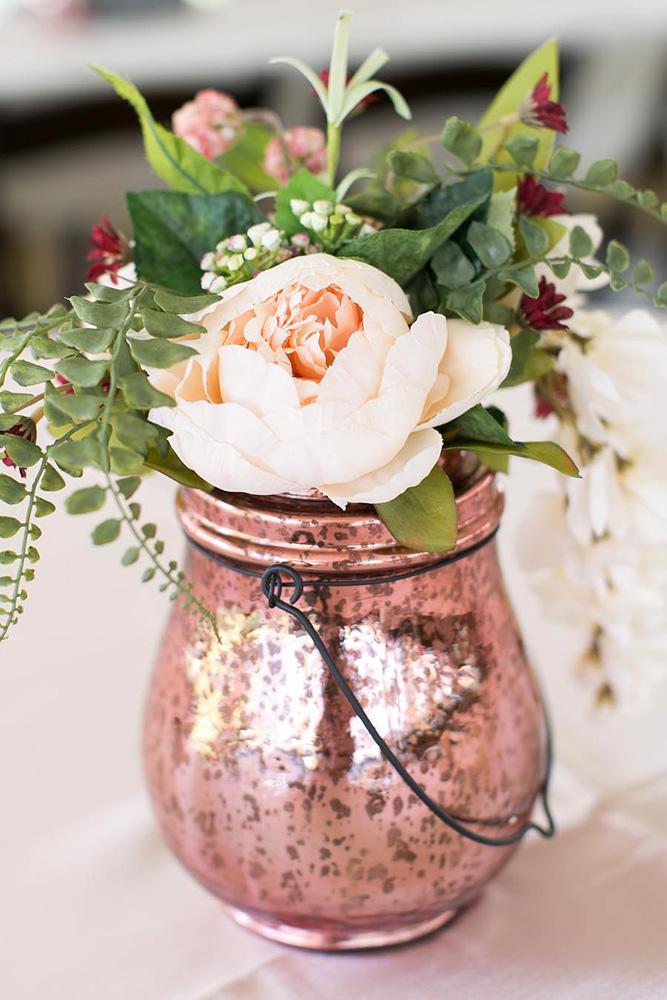 bohemian décor ideas small rose gold vase with flowers and greenery jessicaryanphoto via instagram