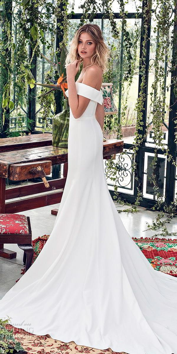 celebrity wedding dresses simple off the shoulder clean minimalist elegant fit and flare limor rosen