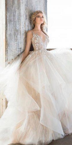 hayley paige 2018 ball gown v neck spaghetti straps layered skirt ivory wedding dresses