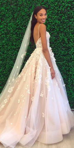 hayley paige blush a line floral applique spaghetti straps lace wedding dresses