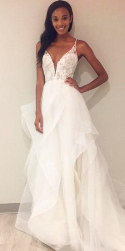 hayley paige wedding dresses straight ruffled skirt deep v neck spaghetti straps lace