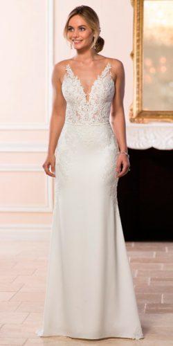 sheath lace deep v neck spaghetti straps taya smith wedding dress stella york