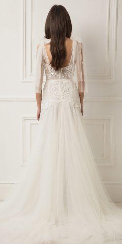 a line lace open back shoulder bows sleeveless lihi hod wedding dresses