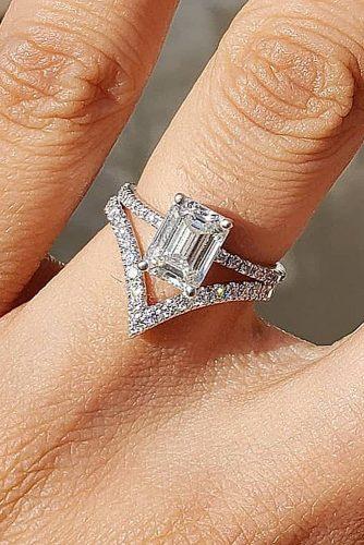 bridal sets solitaire diamond emerald cut white gold pave band