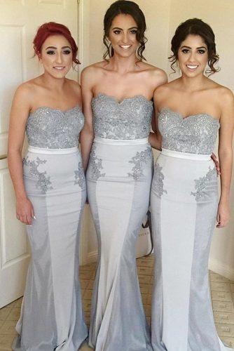 fall color palette grey sheath long strapless sweetheart neck lace bridesmaids dresses doll house bridesmaids