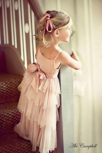 flower girl dresses long blush tulle spaghetti straps with back bow abi campbell