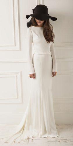 lihi hod wedding dresses sheath simple long sleeves with train