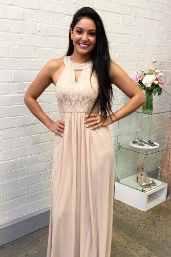 long halter neckline sleeveless fall color palette pastel almond bridesmaid dresses whiterunway