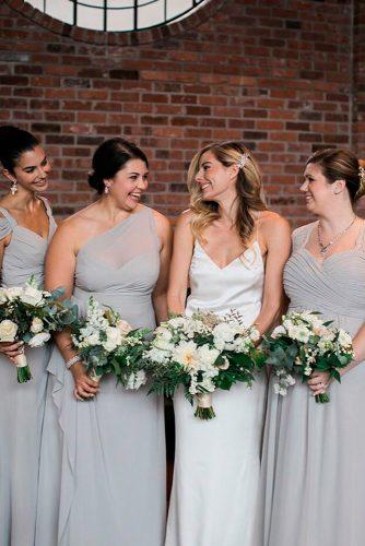 long pastel grey one shoulder bridesmaid dresses fall color palette billlevkoff