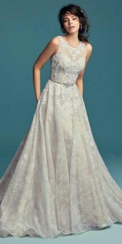 maggie sottero wedding dresses a line illusion lace bateau neckline with belt annabella