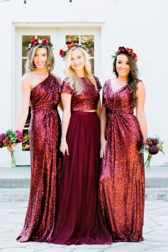 sequined long red pear bridesmaid dresses fall color palette shop revelry