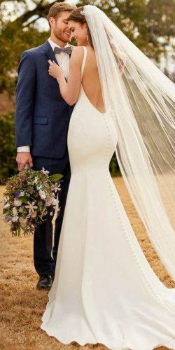 simple mermaid low back spaghetti straps sleeveless with train wedding dresses essense of australia