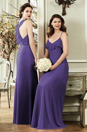 ultra violet bridesmaid dresses floor length spaghetti straps fall color palette dessy group