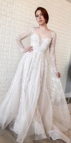  wedding dresses fall 2018 a line with illusion long sleeves floral appliques lazaro bridal
