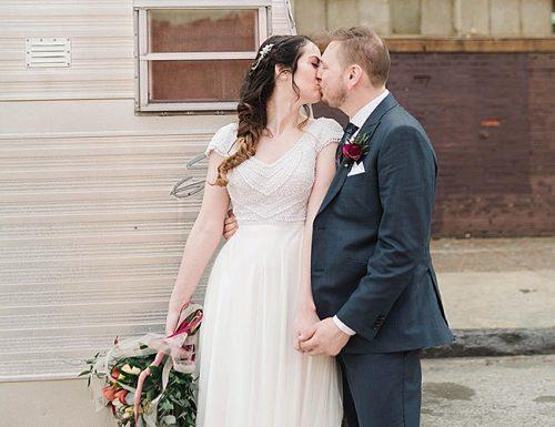 eloping married bride and groom