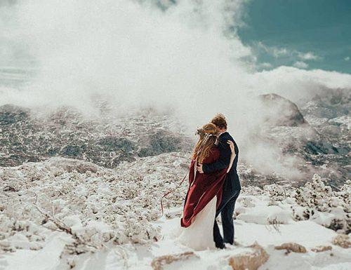 eloping wedding mountains snow view