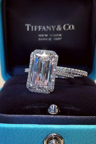  bridal sets halo emerald cut diamond pave band