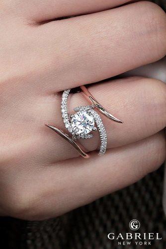 gabriel co engagement rings unique round cut diamond split pave band gold DUET ER14467R4T44JJ