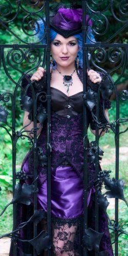 gothic wedding dresses purple illusion lace skirt short off the shoulder sweetheart neckline auralynnedesigns