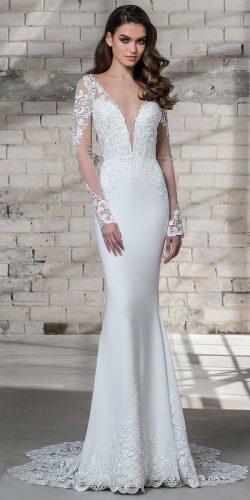 long sleeves deep plunging v neck elegant sheath pnina tornai wedding dresses 2019