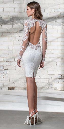 long sleeves v neck full embellishment- romantic short pnina tornai wedding dresses 2019