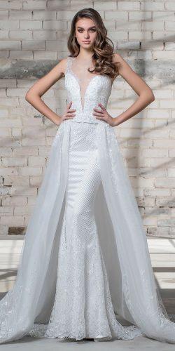 pnina tornai wedding dresses 2019 mermaid overskirt plunge deep v neck lace with straps