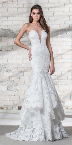 pnina tornai wedding dresses 2019 strapless deep plunging sweetheart neckline full embellished tiered skirt mermaid