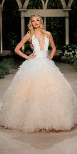 pronovias wedding dresses 2018 sexy ombre peach color deep plunge neck with straps
