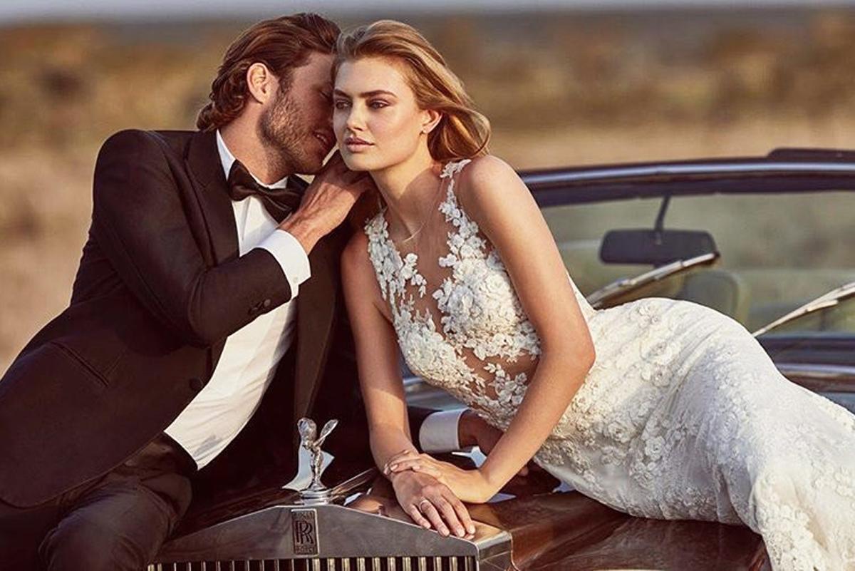 pronovias wedding dresses couple lace jewel neckline sheath sleeveless