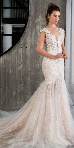 riki dalal wedding dresses 2019 lace cap sleeves v neckline mermaid with train blush
