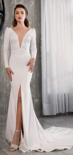 riki dalal wedding dresses 2019 vintage mermaid with slit deep v neckline long sleeves