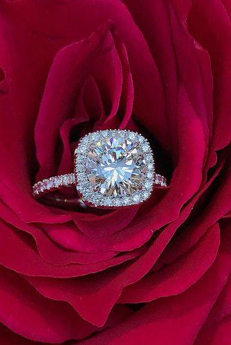 round engagement rings halo pave band diamond gold