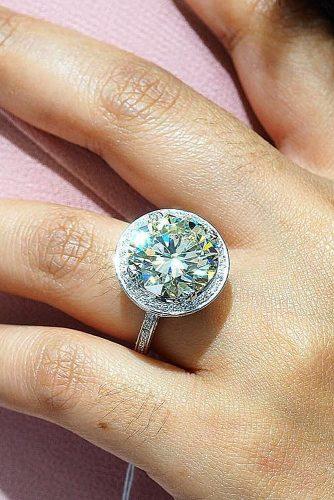 round engagement rings pave band halo white gold