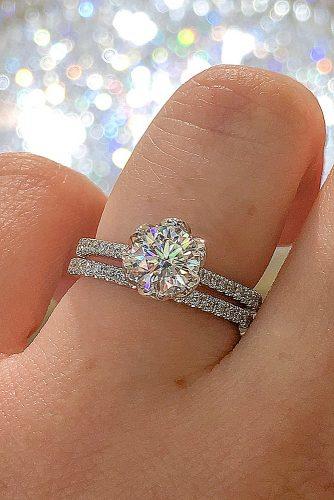 round engagement rings solitaire wedding set pave band