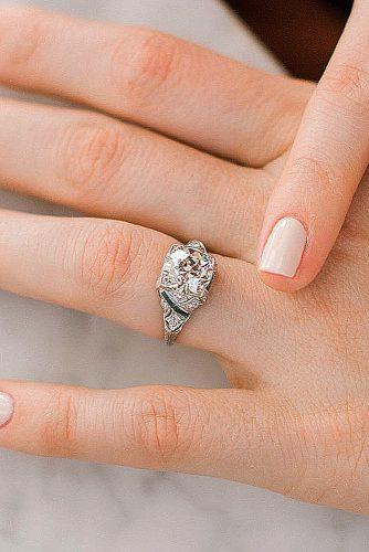 round engagement rings vintage white gold