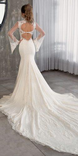 trumpet backless open back illusion long sleeve high neck riki dalal wedding dresses 2019