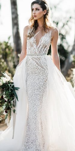 beach wedding dresses sheath illusion neckline overskirt dany mizrachi