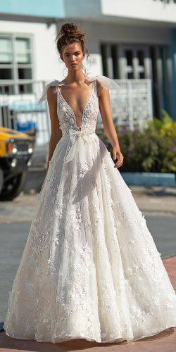 berta 2019 a line deep v neckline with shoulder bows lace wedding dresses