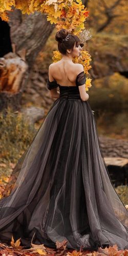 off the shoulder black wedding dress