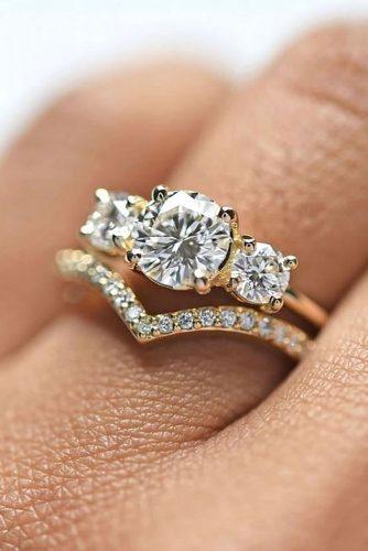 bridal sets gold set three stones round cut