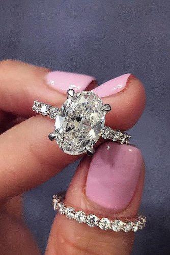 bridal sets solitaire diamond oval cut pave band gold