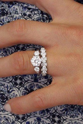 bridal sets three stones diamond gold round cut