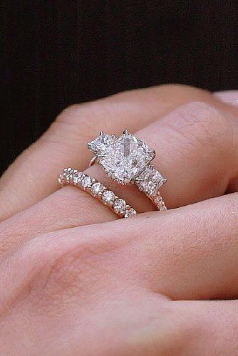 bridal sets three stones gold diamond radiant cut