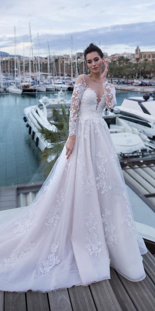 celebrity wedding dresses a line with long sleeves lace floral clon maria menounos nora naviano