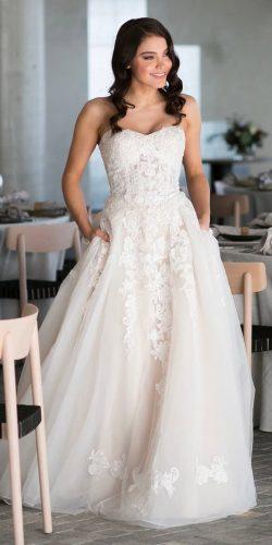 cheap wedding dresses a line strapless neckline floral lace under 1000 oleg cassiniau