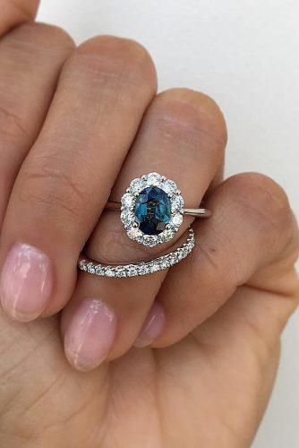engagement ring halo gemstones set oval cut floral
