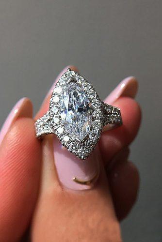 engagement ring marquise cut diamond halo split pave band