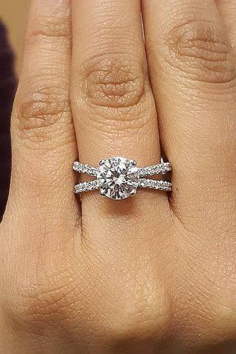 engagement ring unique modern split round cut solitaire pave band