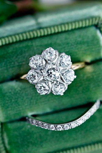 engagement ring wedding set floral engagement rings white gold round stone