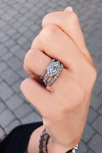engagement ring wedding set white gold marquise cut halo pave band